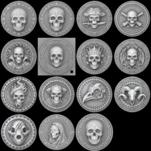 Skull, Norse Laser Engraving Depth Map, Pirate Biker Coin Relief Design