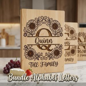 Sunflower Monogram Alphabet, Farmhouse Surname Board for Laser Engraving