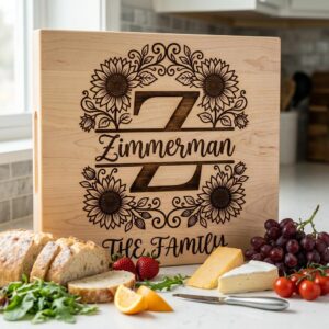 Sunflower Monogram Alphabet, Farmhouse Surname Board for Laser Engraving
