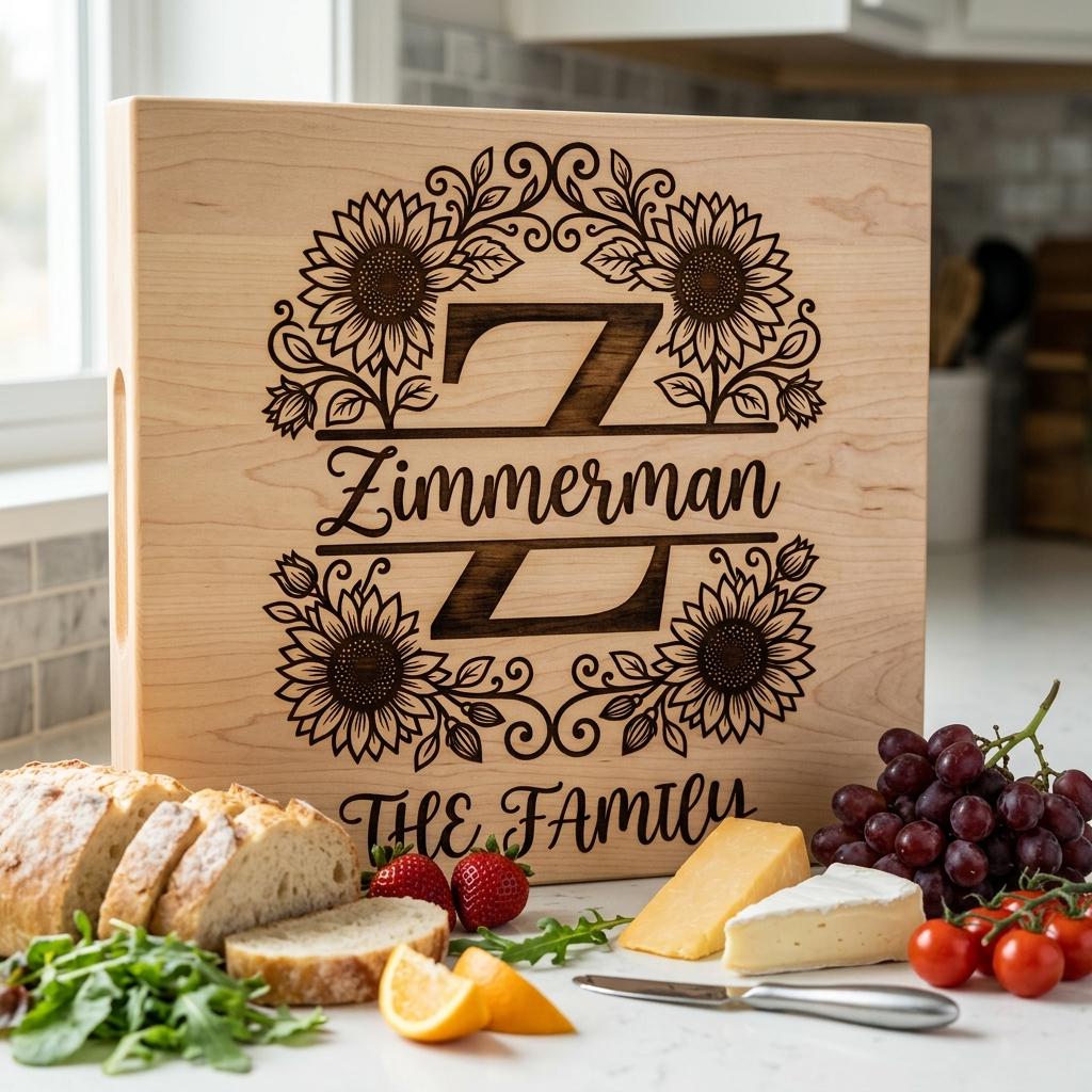 Sunflower Monogram Alphabet, Farmhouse Surname Board for Laser Engraving