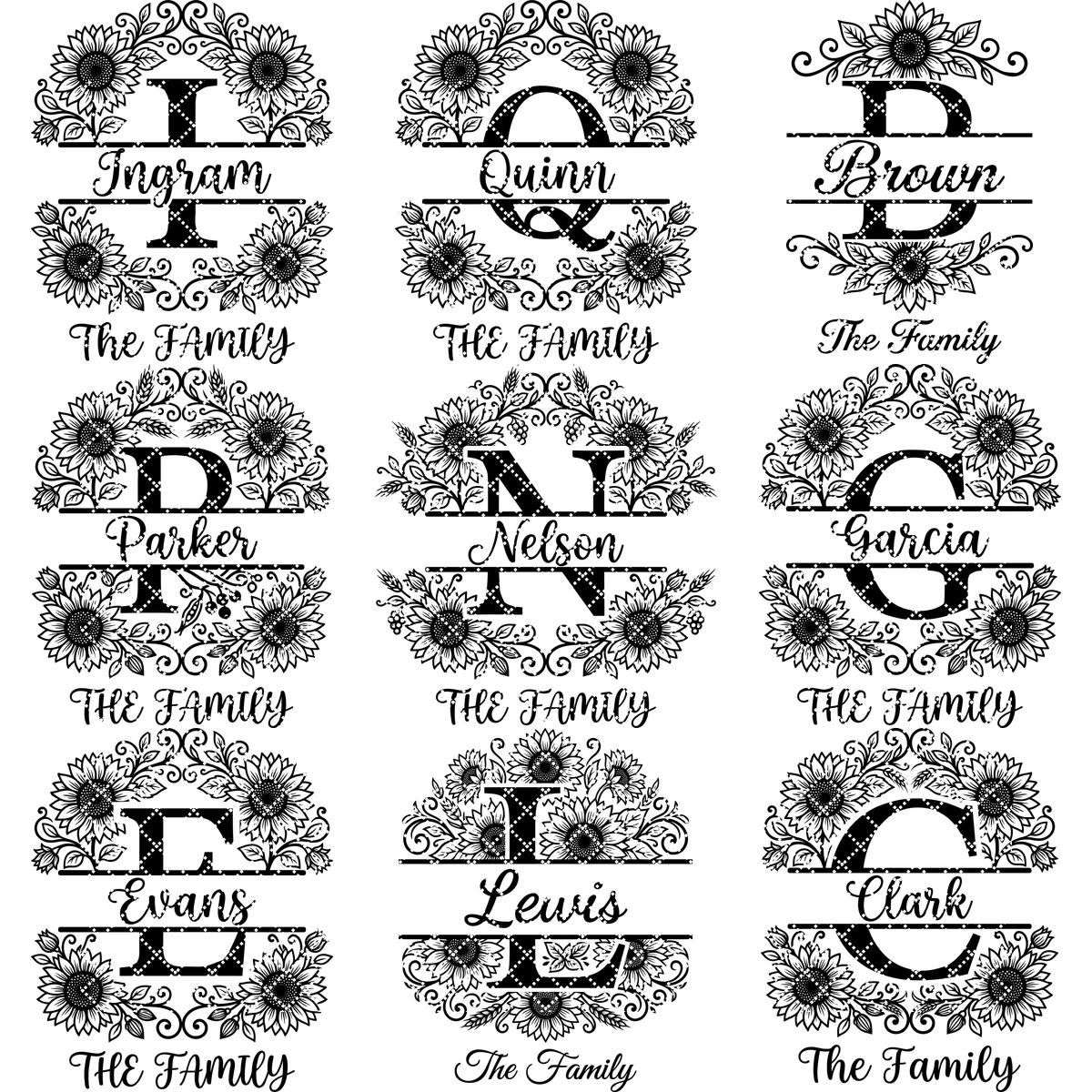 Sunflower Monogram Alphabet, Farmhouse Surname Board for Laser Engraving
