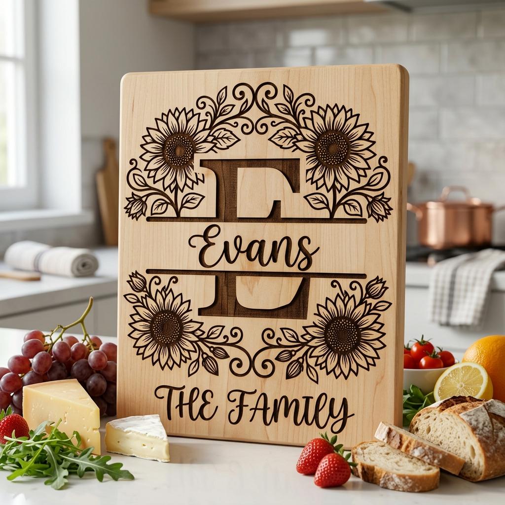Sunflower Monogram Alphabet, Farmhouse Surname Board for Laser Engraving