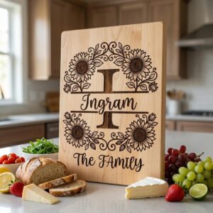 Sunflower Monogram Alphabet, Farmhouse Surname Board for Laser Engraving