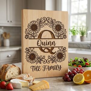 Sunflower Monogram Alphabet, Farmhouse Surname Board for Laser Engraving