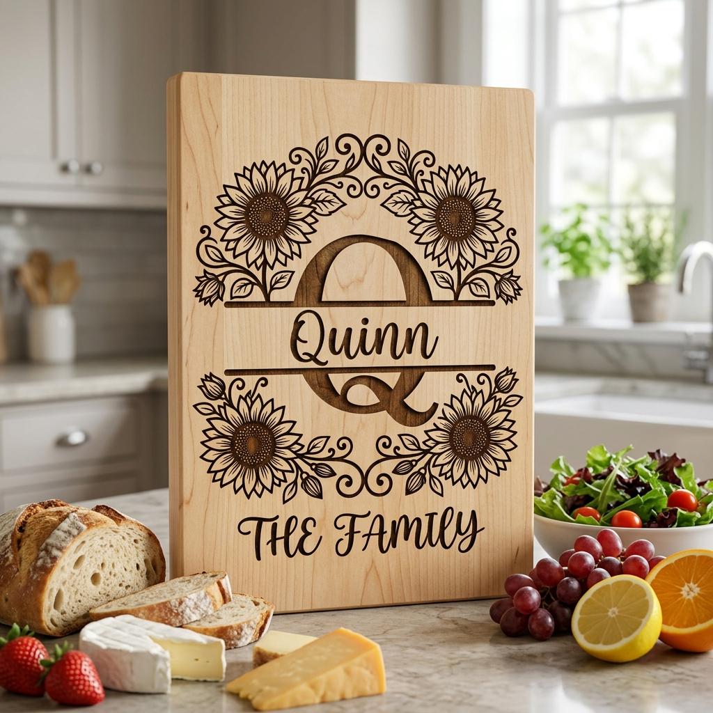Sunflower Monogram Alphabet, Farmhouse Surname Board for Laser Engraving