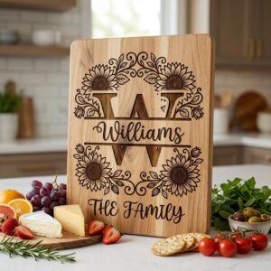 Sunflower Monogram Alphabet, Farmhouse Surname Board for Laser Engraving