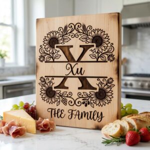 Sunflower Monogram Alphabet, Farmhouse Surname Board for Laser Engraving