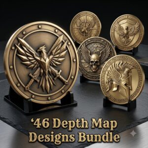 Tactical Phoenix Challenge Coin Depth Map, Laser Engraving Relief Graphic