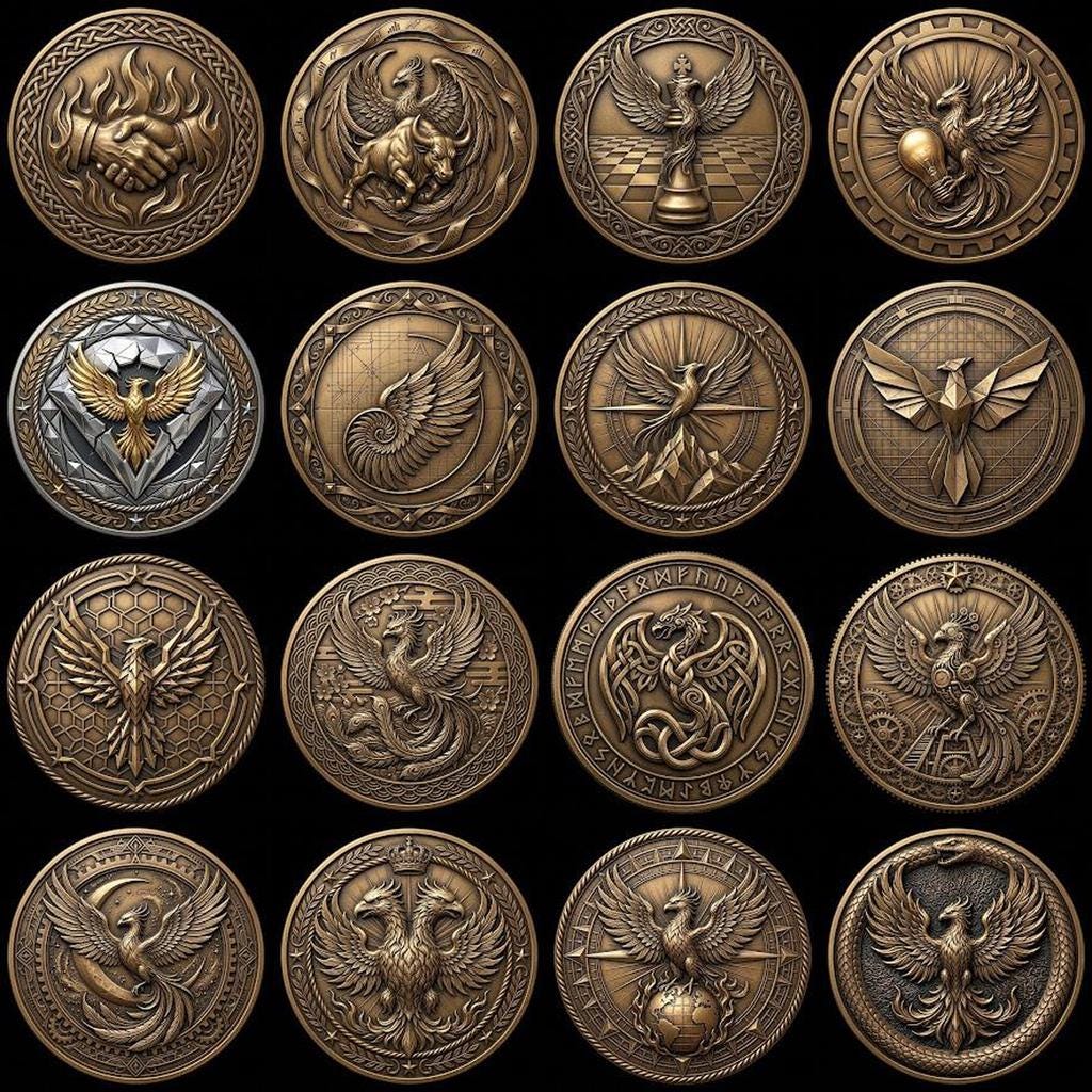 Tactical Phoenix Challenge Coin Depth Map, Laser Engraving Relief Graphic