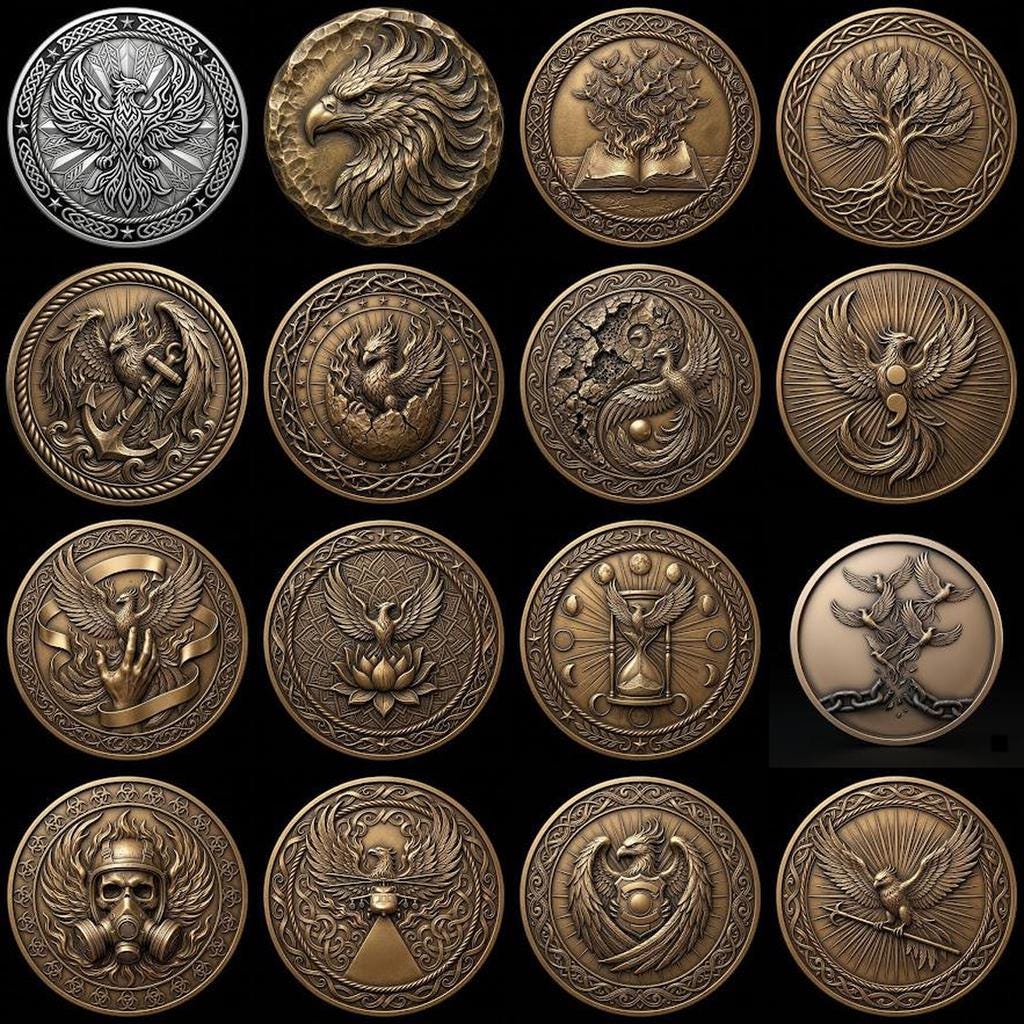 Tactical Phoenix Challenge Coin Depth Map, Laser Engraving Relief Graphic