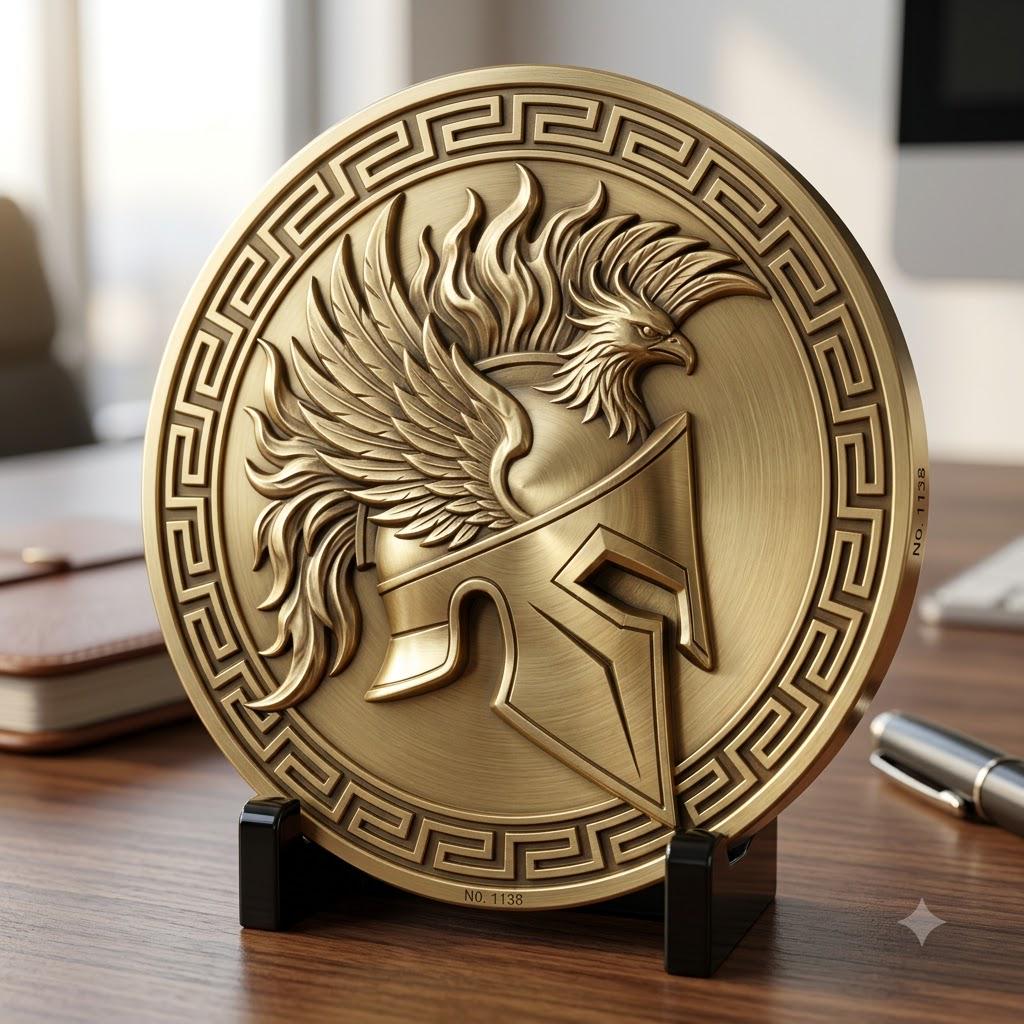 Tactical Phoenix Challenge Coin Depth Map, Laser Engraving Relief Graphic