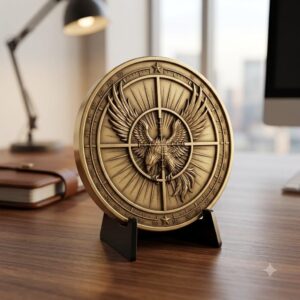 Tactical Phoenix Challenge Coin Depth Map, Laser Engraving Relief Graphic