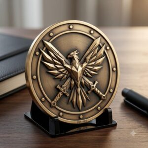 Tactical Phoenix Challenge Coin Depth Map, Laser Engraving Relief Graphic
