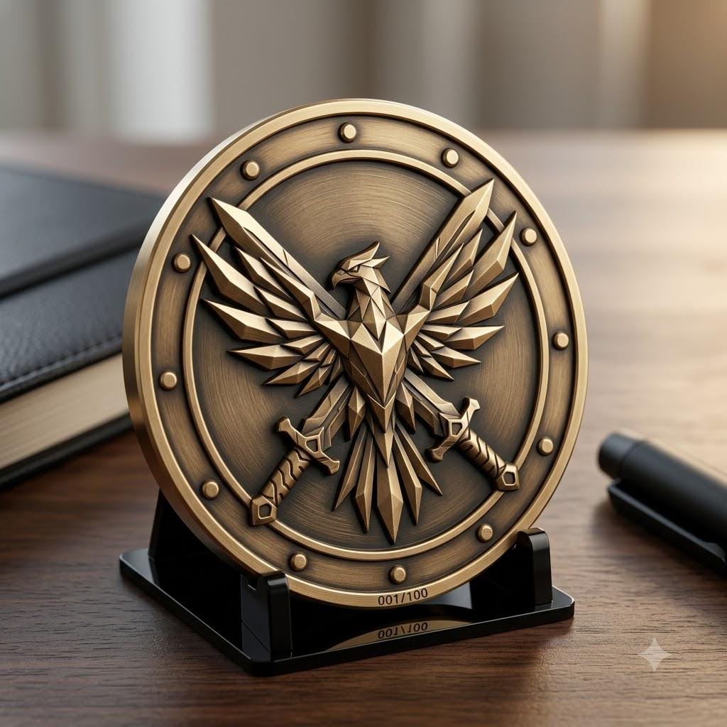 Tactical Phoenix Challenge Coin Depth Map, Laser Engraving Relief Graphic