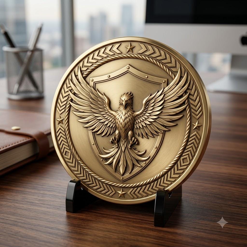 Tactical Phoenix Challenge Coin Depth Map, Laser Engraving Relief Graphic