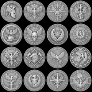 Tactical Phoenix Challenge Coin Depth Map, Laser Engraving Relief Graphic