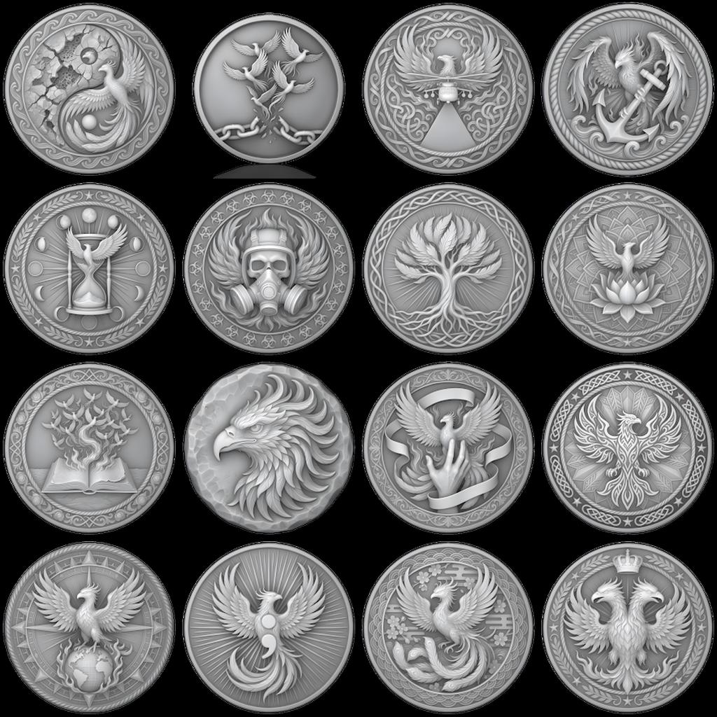 Tactical Phoenix Challenge Coin Depth Map, Laser Engraving Relief Graphic