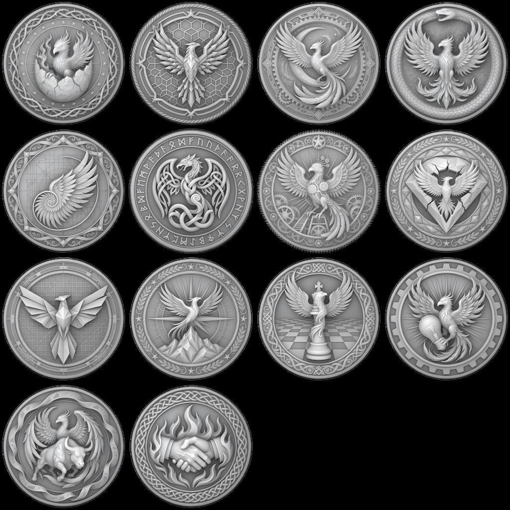 Tactical Phoenix Challenge Coin Depth Map, Laser Engraving Relief Graphic
