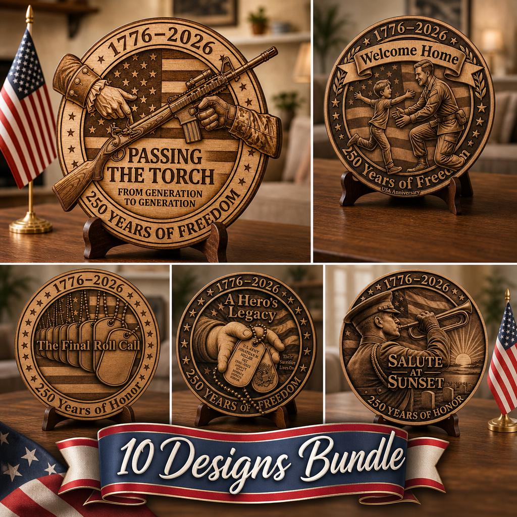 USA 250 Anniversary Laser Engraving File, Patriotic 3D Illusion Wood Plaque