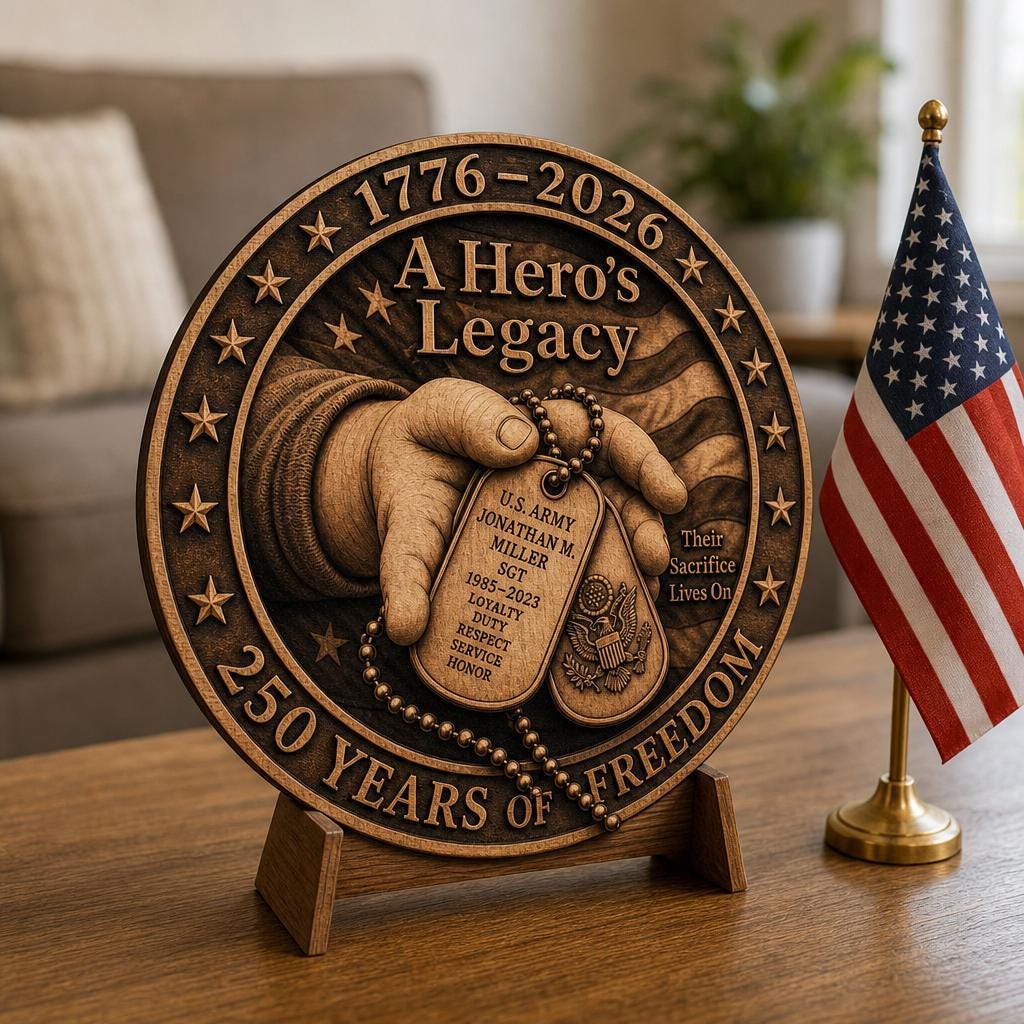 USA 250 Anniversary Laser Engraving File, Patriotic 3D Illusion Wood Plaque