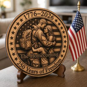 USA 250 Anniversary Military Laser Engraving, 3D Illusion Patriotic Plaque PNG