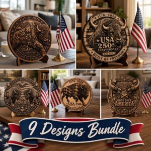 USA 250 Bison 3D Illusion Laser Engraving File, Americana Patriotic Wood Sign