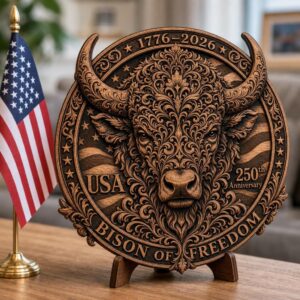 USA 250 Bison 3D Illusion Laser Engraving File, Americana Patriotic Wood Sign
