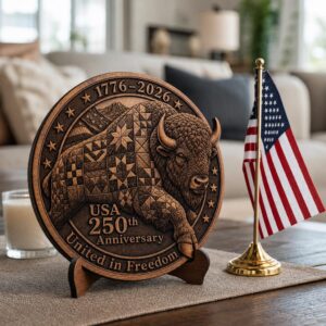 USA 250 Bison 3D Illusion Laser Engraving File, Americana Patriotic Wood Sign