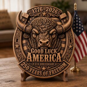 USA 250 Bison 3D Illusion Laser Engraving File, Americana Patriotic Wood Sign