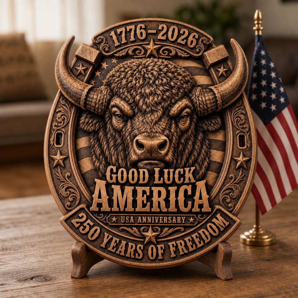 USA 250 Bison 3D Illusion Laser Engraving File, Americana Patriotic Wood Sign