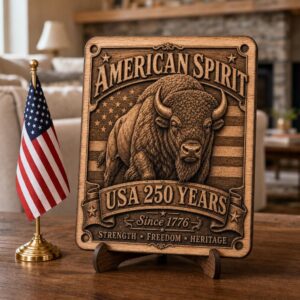 USA 250 Bison 3D Illusion Laser Engraving File, Americana Patriotic Wood Sign