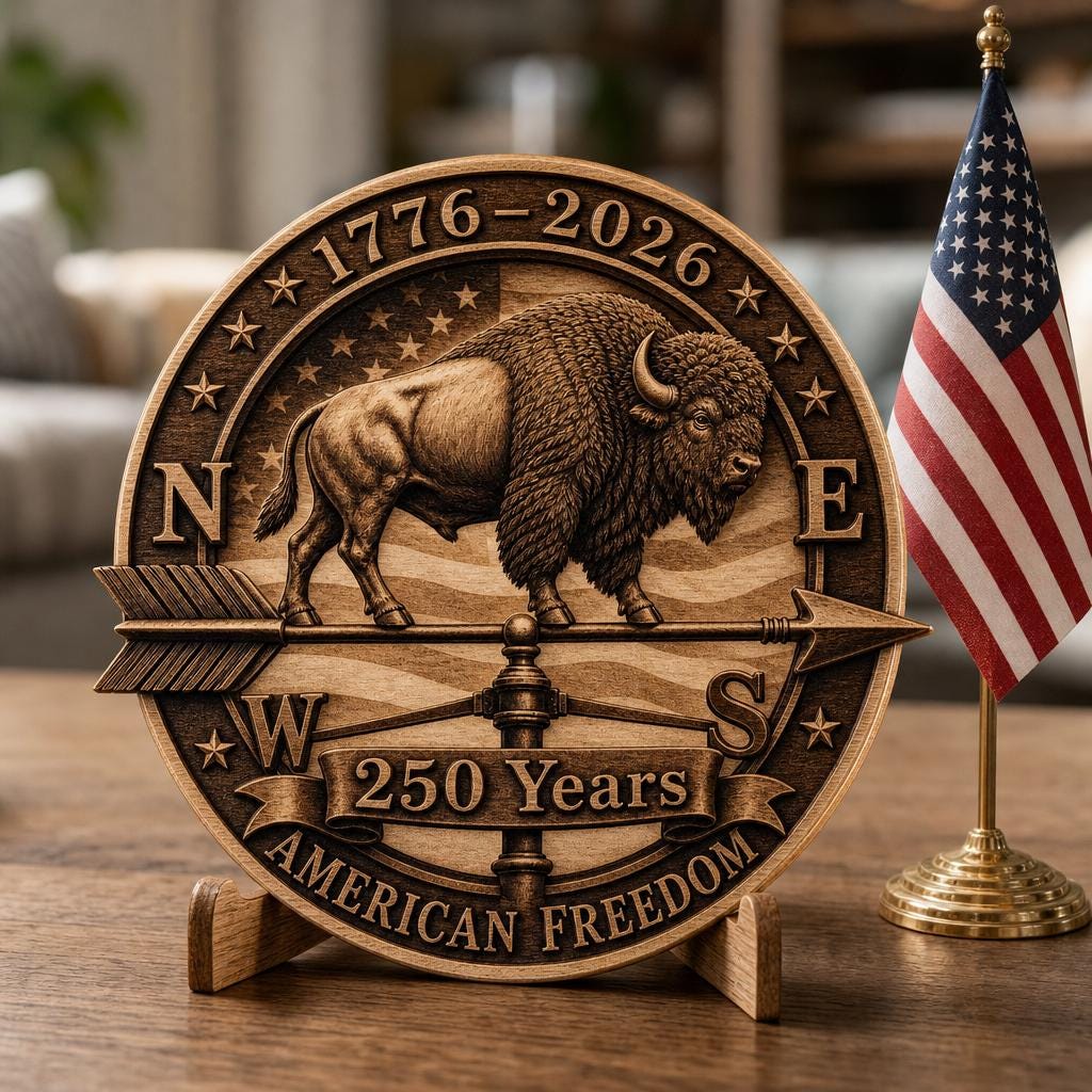 USA 250 Bison 3D Illusion Laser Engraving File, Americana Patriotic Wood Sign