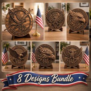 USA 250 Eagle Laser Engraving Design, Geometric 3D Patriotic Wood Sign Bundle