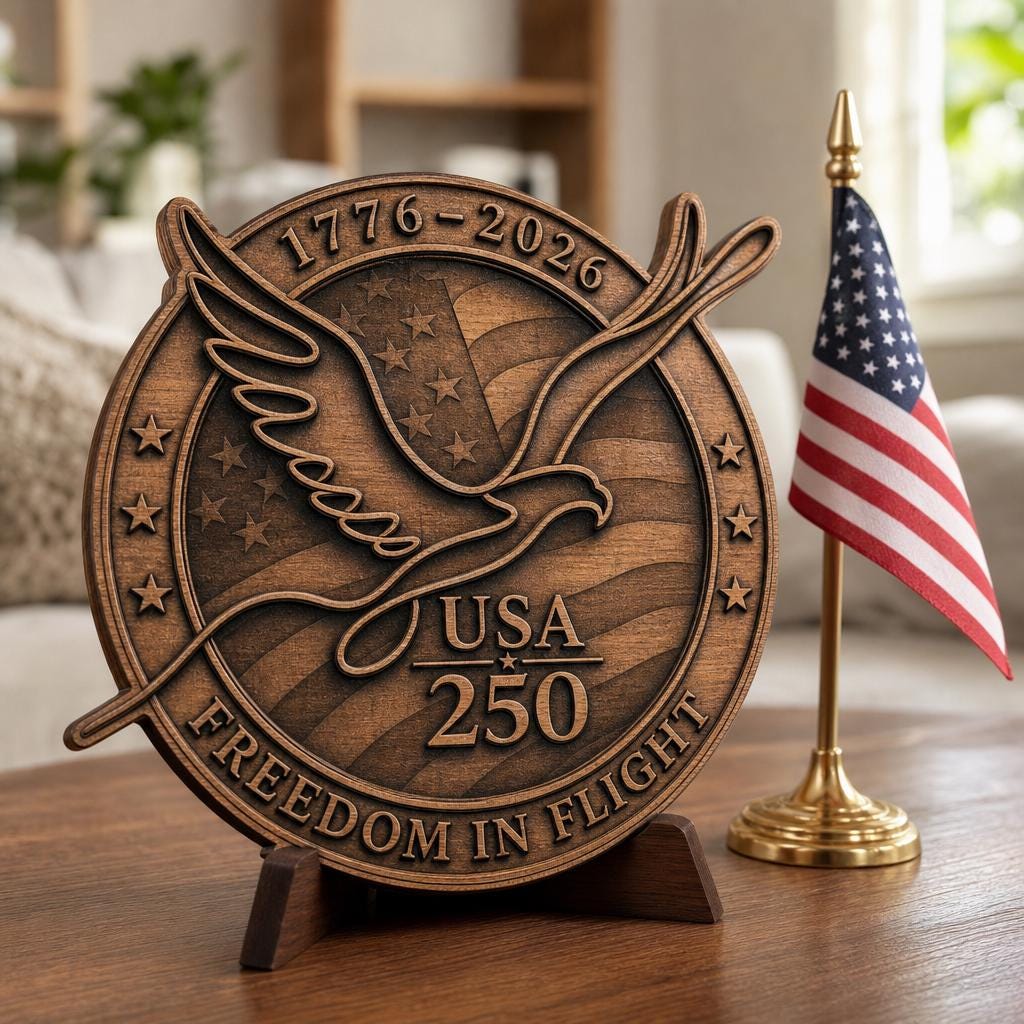USA 250 Eagle Laser Engraving Design, Geometric 3D Patriotic Wood Sign Bundle