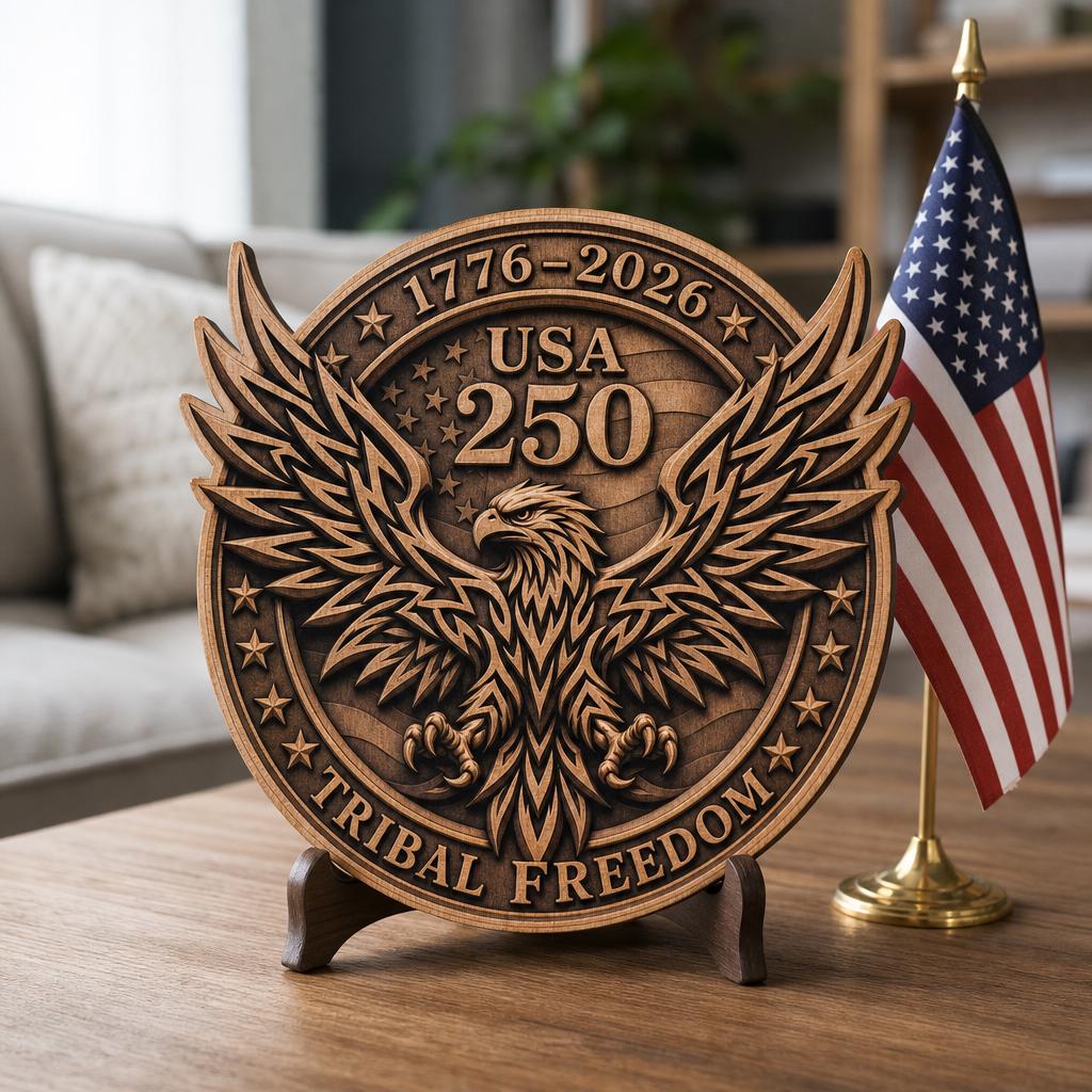 USA 250 Eagle Laser Engraving Design, Geometric 3D Patriotic Wood Sign Bundle