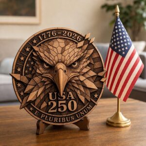 USA 250 Eagle Laser Engraving Design, Geometric 3D Patriotic Wood Sign Bundle