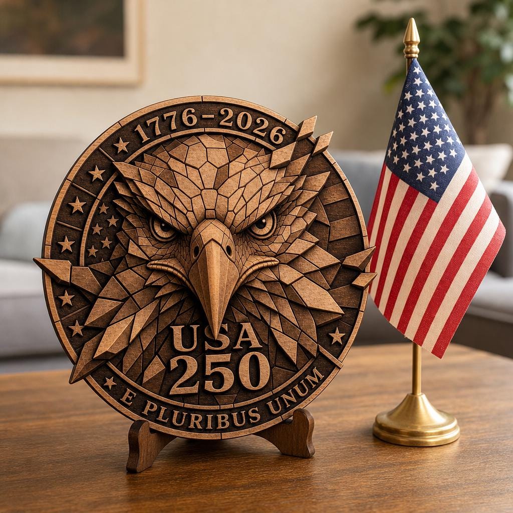 USA 250 Eagle Laser Engraving Design, Geometric 3D Patriotic Wood Sign Bundle