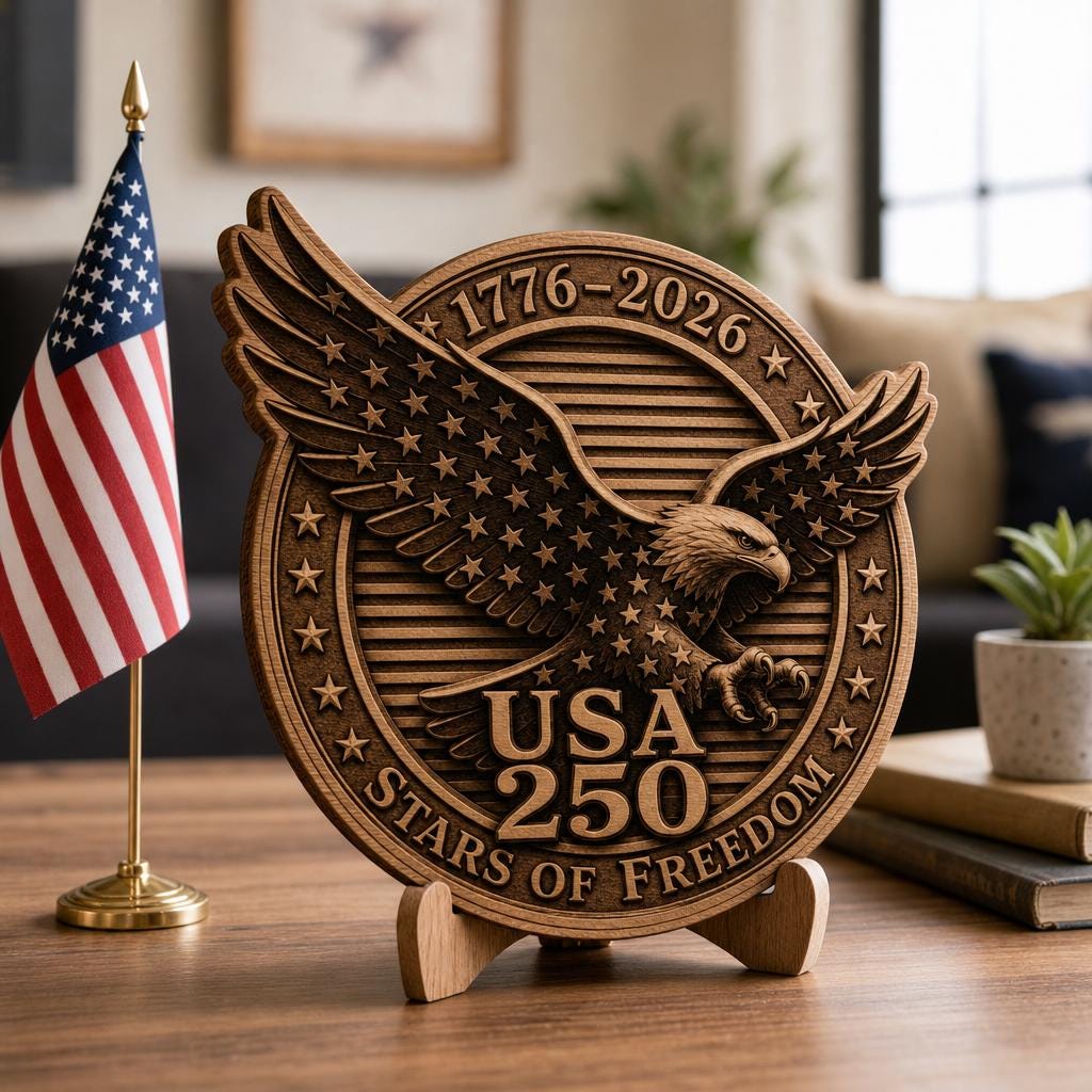 USA 250 Eagle Laser Engraving Design, Geometric 3D Patriotic Wood Sign Bundle