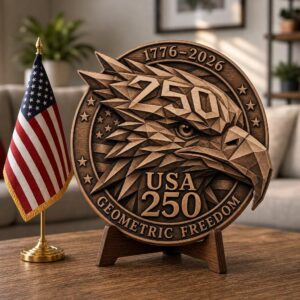 USA 250 Eagle Laser Engraving Design, Geometric 3D Patriotic Wood Sign Bundle