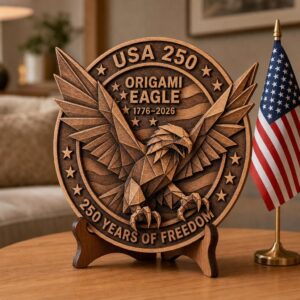 USA 250 Eagle Laser Engraving Design, Geometric 3D Patriotic Wood Sign Bundle
