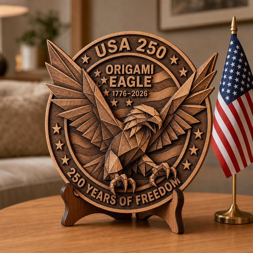 USA 250 Eagle Laser Engraving Design, Geometric 3D Patriotic Wood Sign Bundle