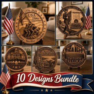 USA 250 Laser Engraving, 3D Military Memorial Wood Sign Plaque Template