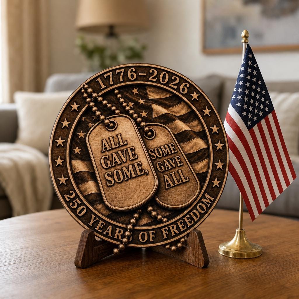 USA 250 Laser Engraving, 3D Patriotic Military Wood Sign Glowforge Art