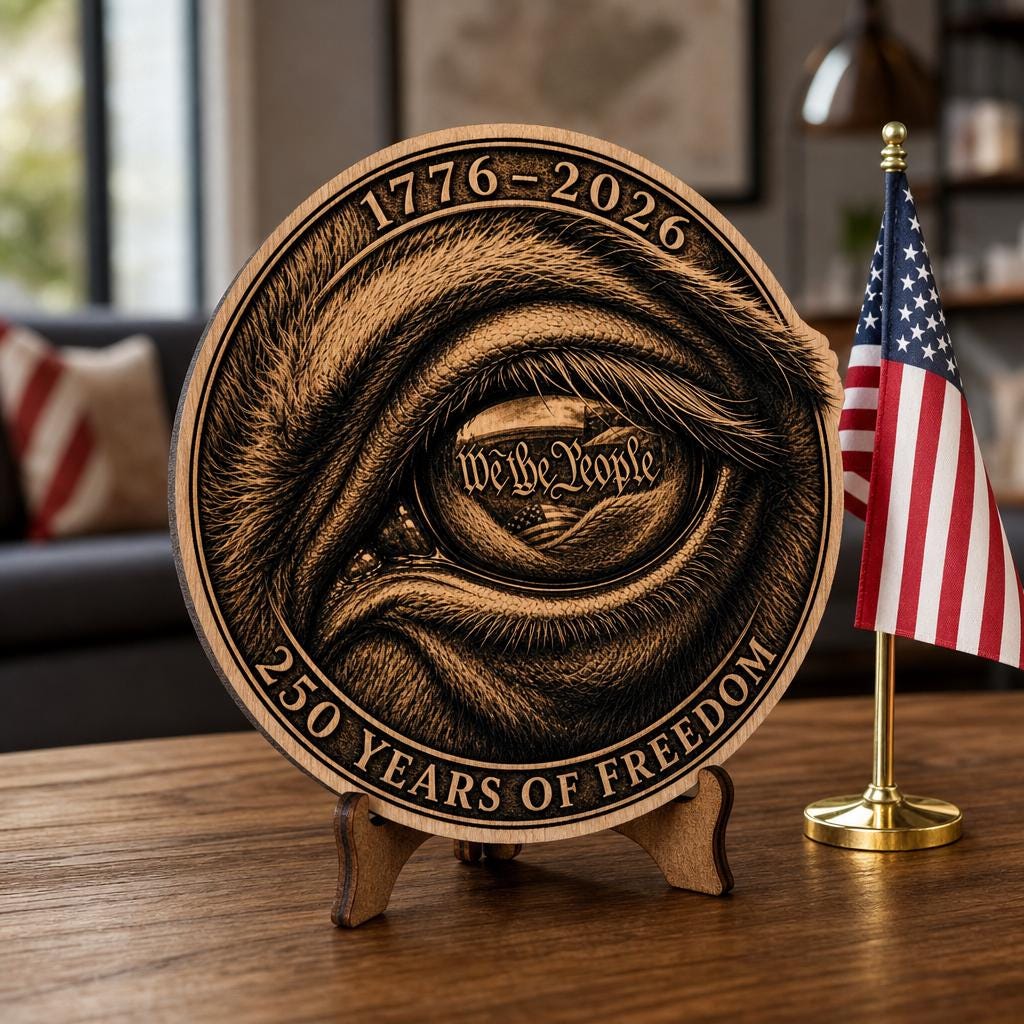 USA 250th American Bison Laser Engraving File, 3D Illusion Wood Sign Design