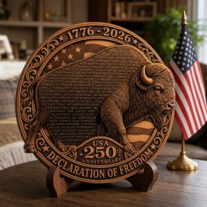 USA 250th American Bison Laser Engraving File, 3D Illusion Wood Sign Design
