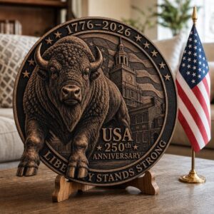 USA 250th American Bison Laser Engraving File, 3D Illusion Wood Sign Design