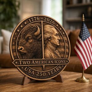 USA 250th American Bison Laser Engraving File, 3D Illusion Wood Sign Design