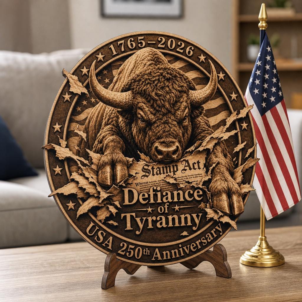 USA 250th American Bison Laser Engraving File, 3D Illusion Wood Sign Design