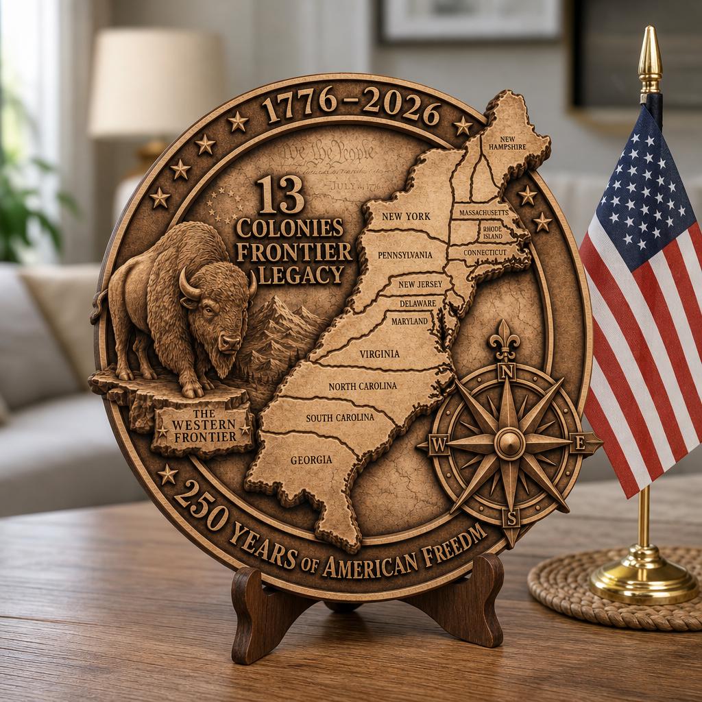 USA 250th American Bison Laser Engraving File, 3D Illusion Wood Sign Design