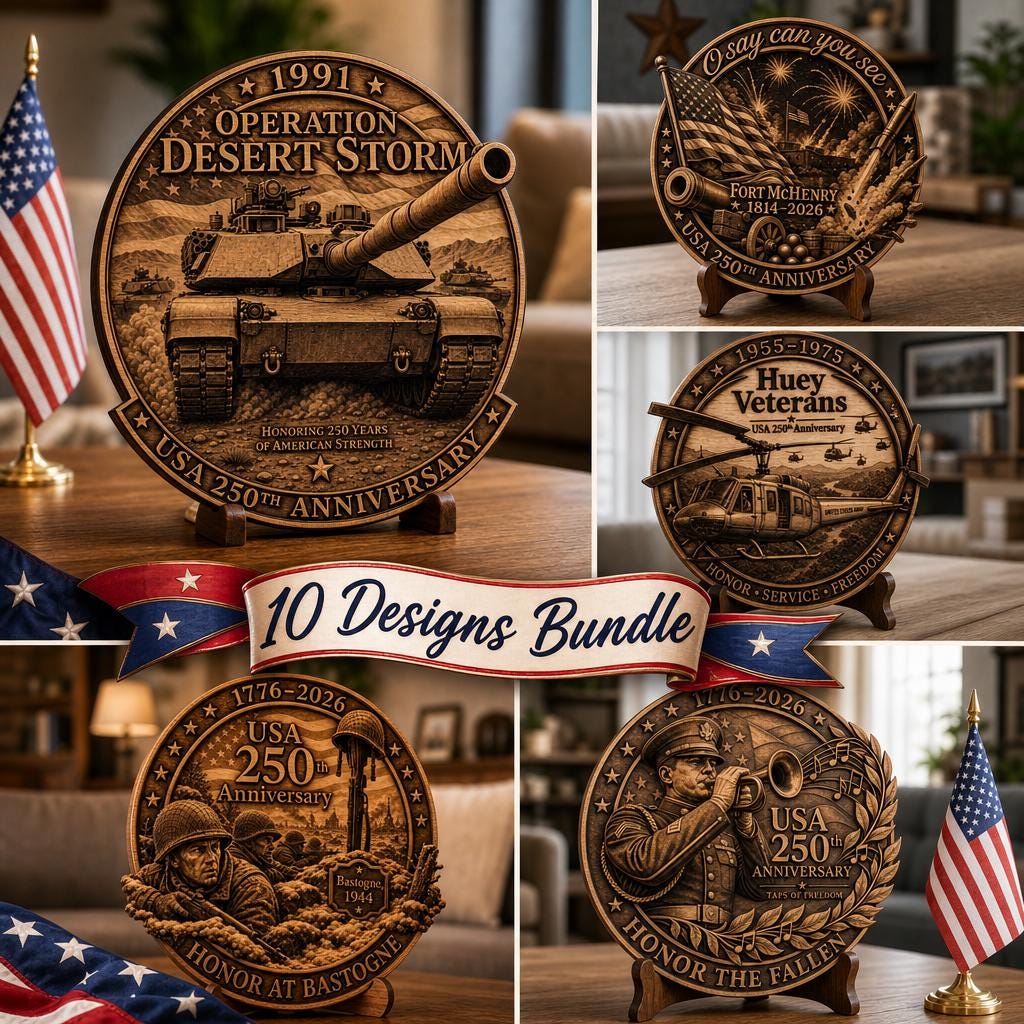 USA 250th Anniversary Laser Engraving Design, 3D Patriotic Wooden Sign PNG
